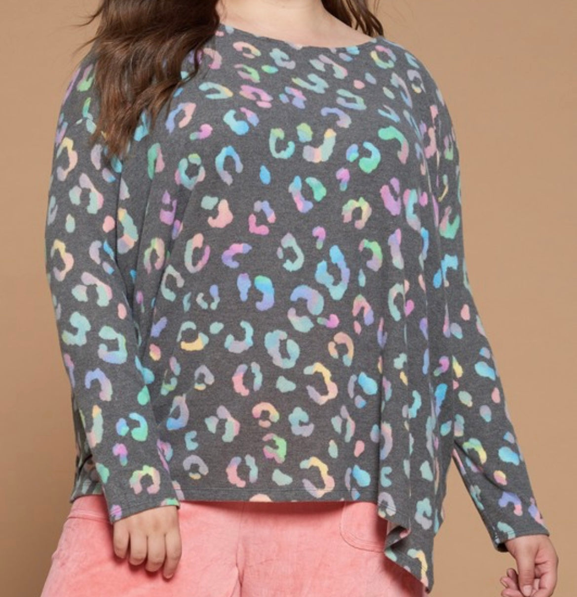 Plus- Multi Color Leopard Long Sleeve Top