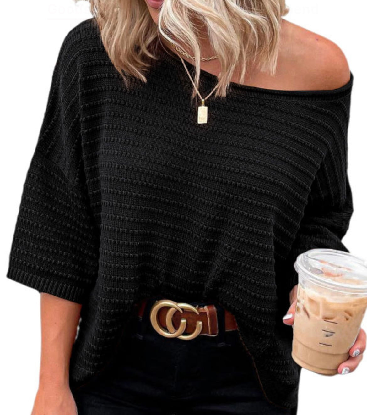 Black Ribbed Short Sleeve Top