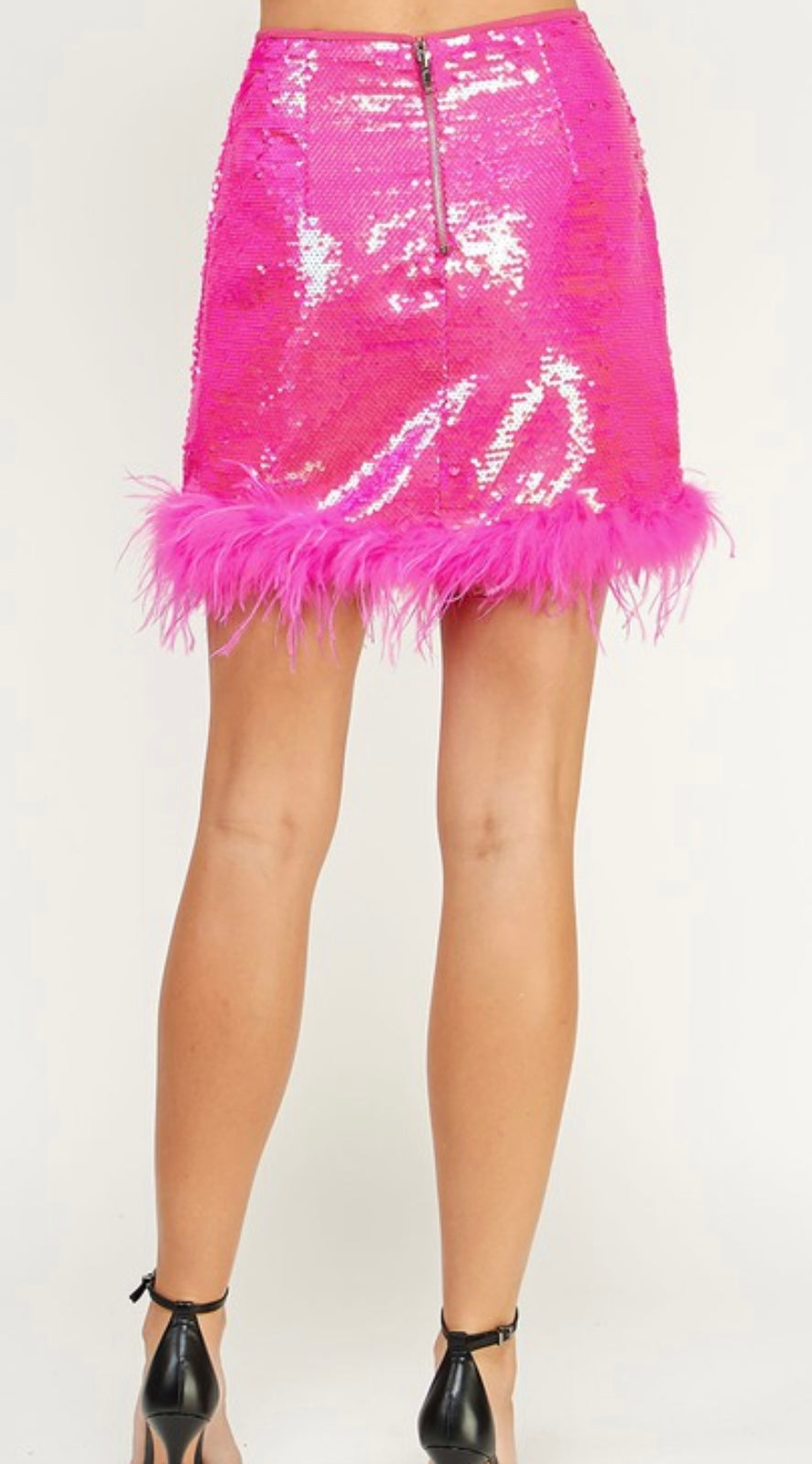 Pink Sequin Feather Bottom Skirt