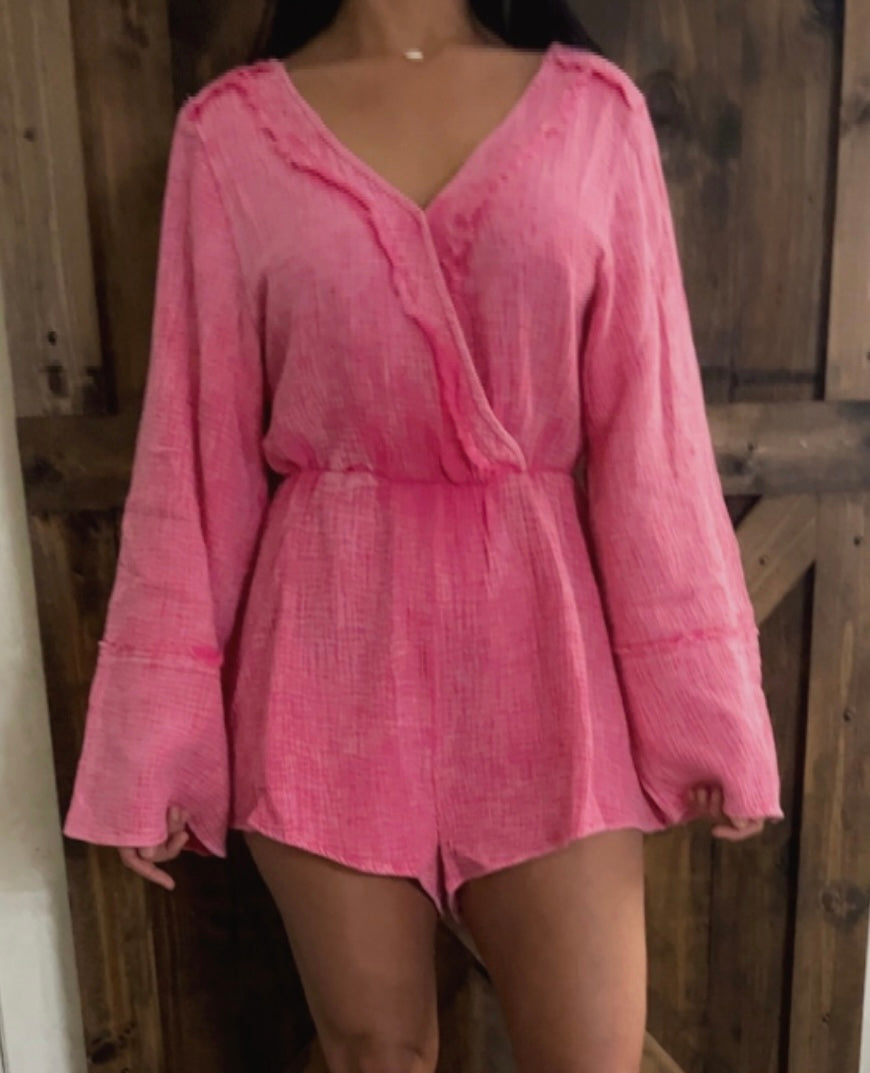 Washed Pink Woven Romper