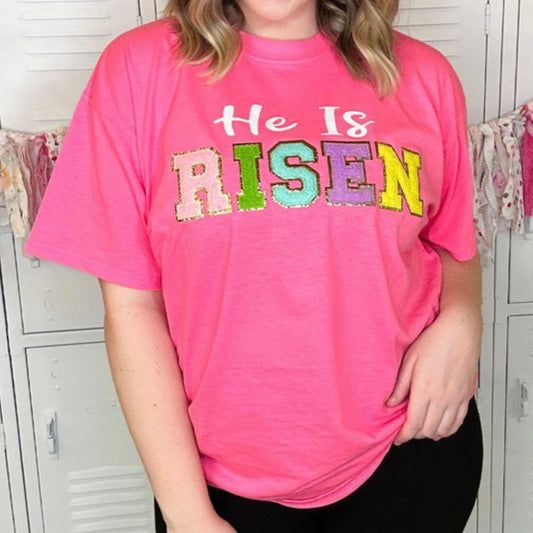 He Is Risen Chenille Letter Easter Tee