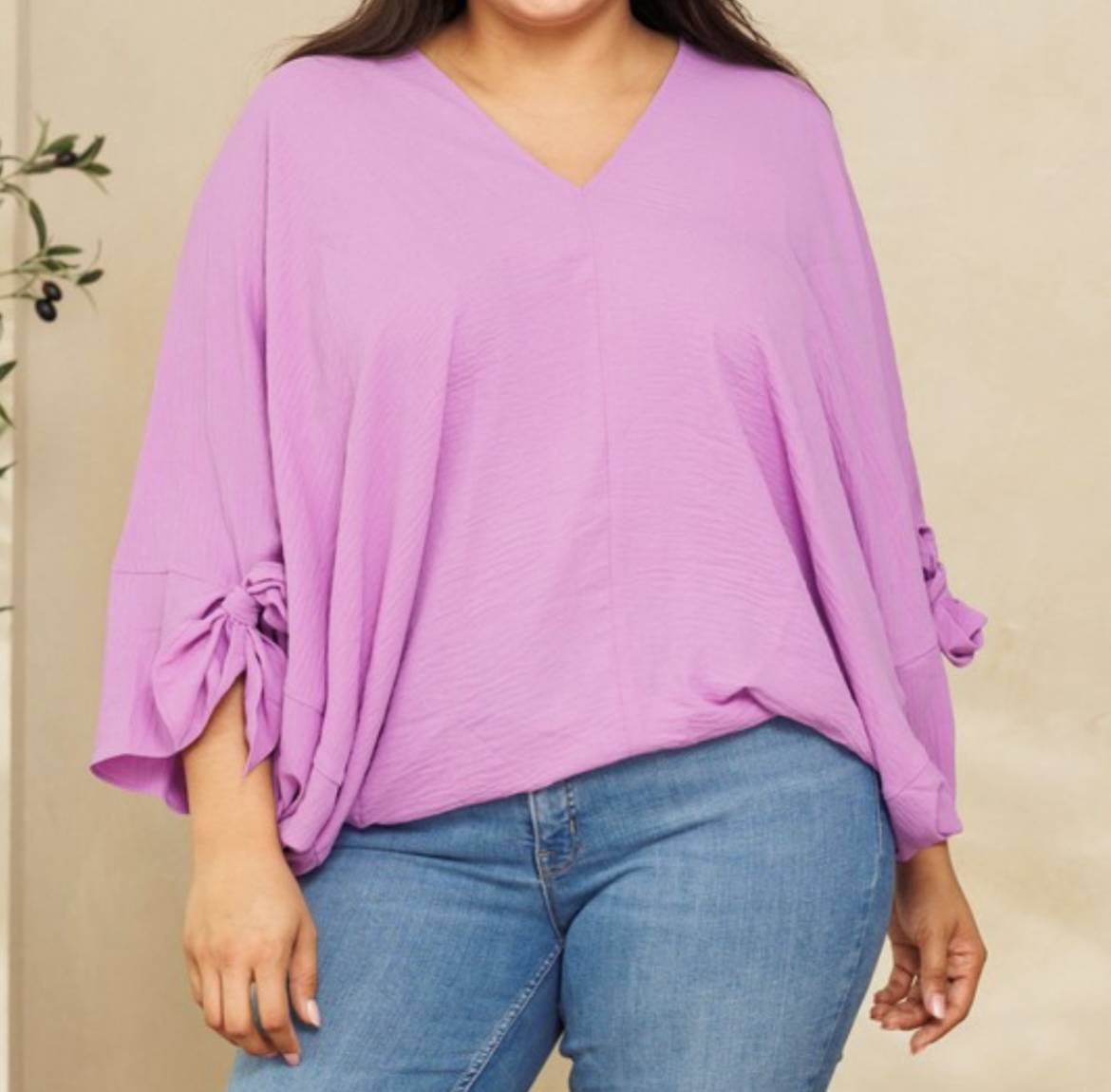 Violet Woven Batwing Tie Sleeve Top