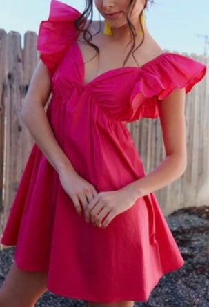 Pink Peplum Sleeve Tie Back Dress