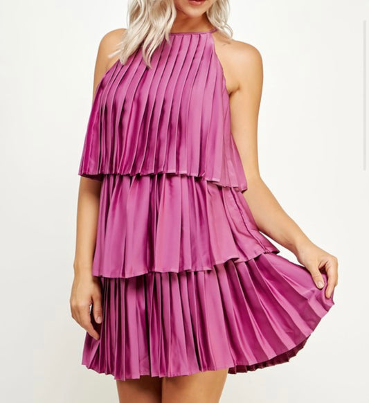 Mellow Mauve Pleated Tiered Dress