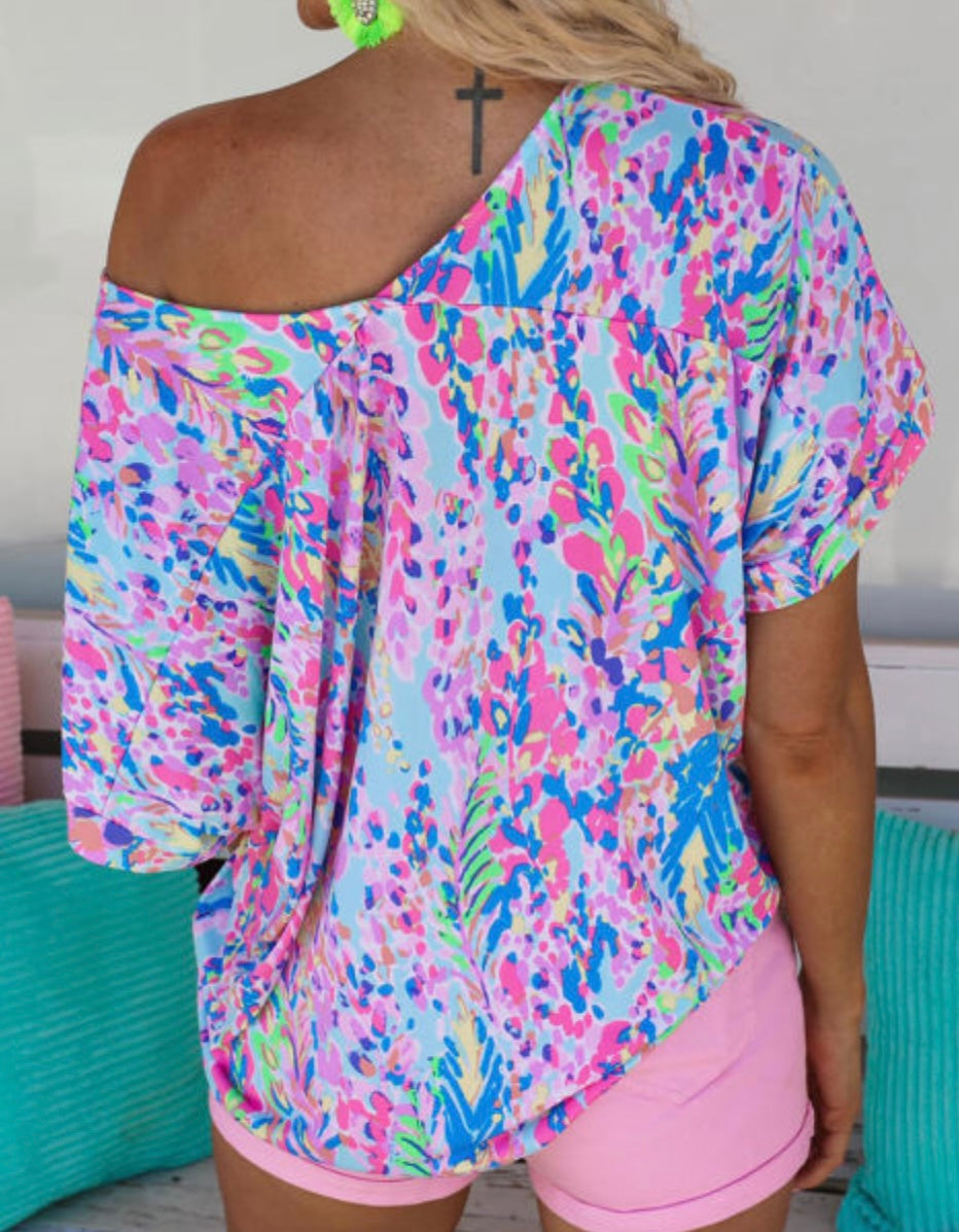 Multi Neon Loose Painted Floral Top