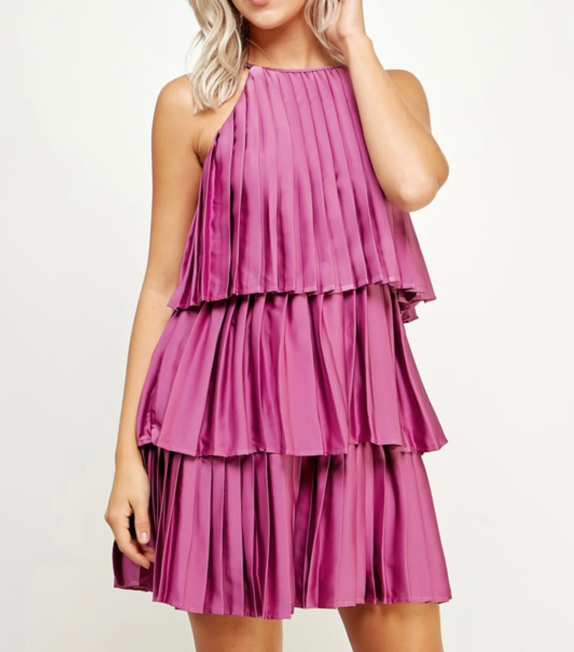 Mellow Mauve Pleated Tiered Dress