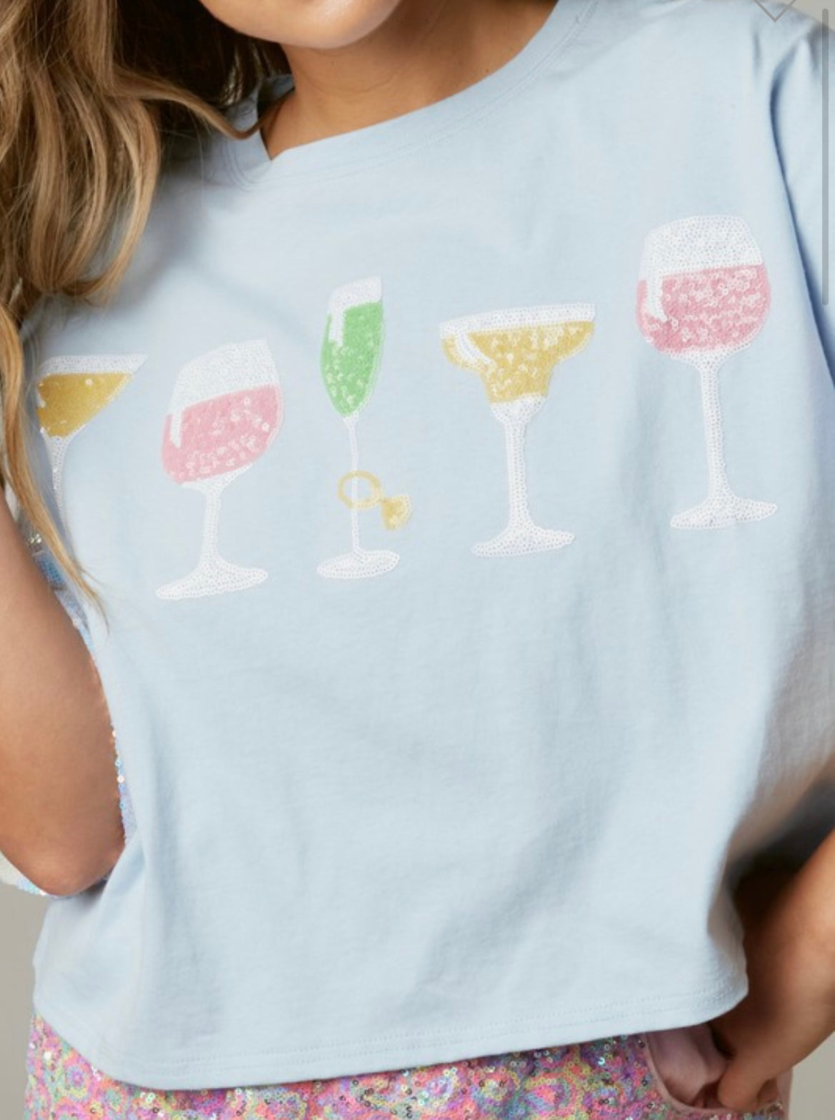 Color Block Sequin Cocktail Patch Tee