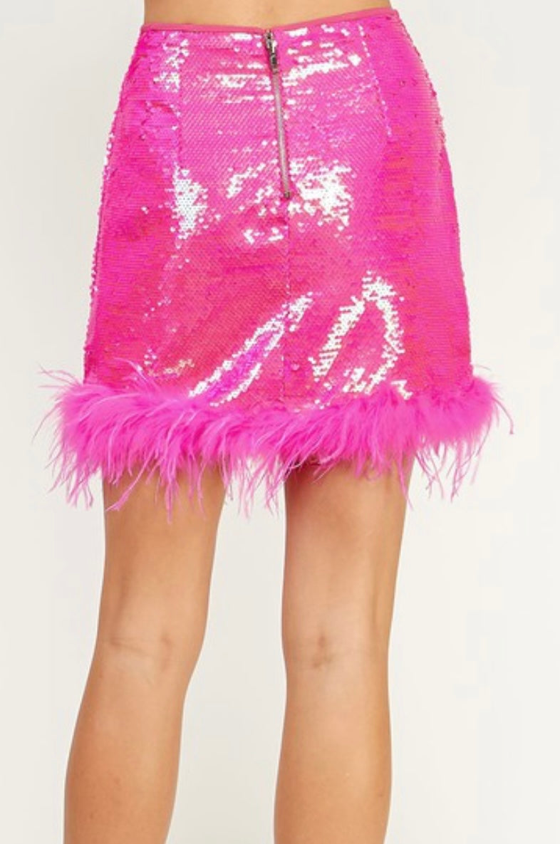 Pink Sequin Feather Bottom Skirt