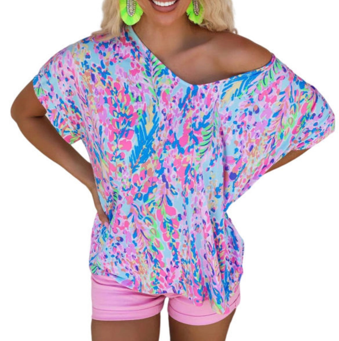 Multi Neon Loose Painted Floral Top